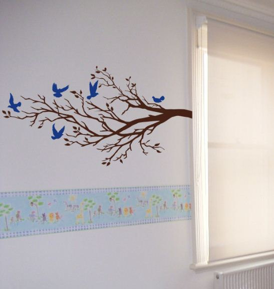 Branch Wall Art wall art vinyl decal five birds and branch, tree, wall, room decor Branch Wall Art wall art vinyl decal five birds and branch, tree, wall, room decor
